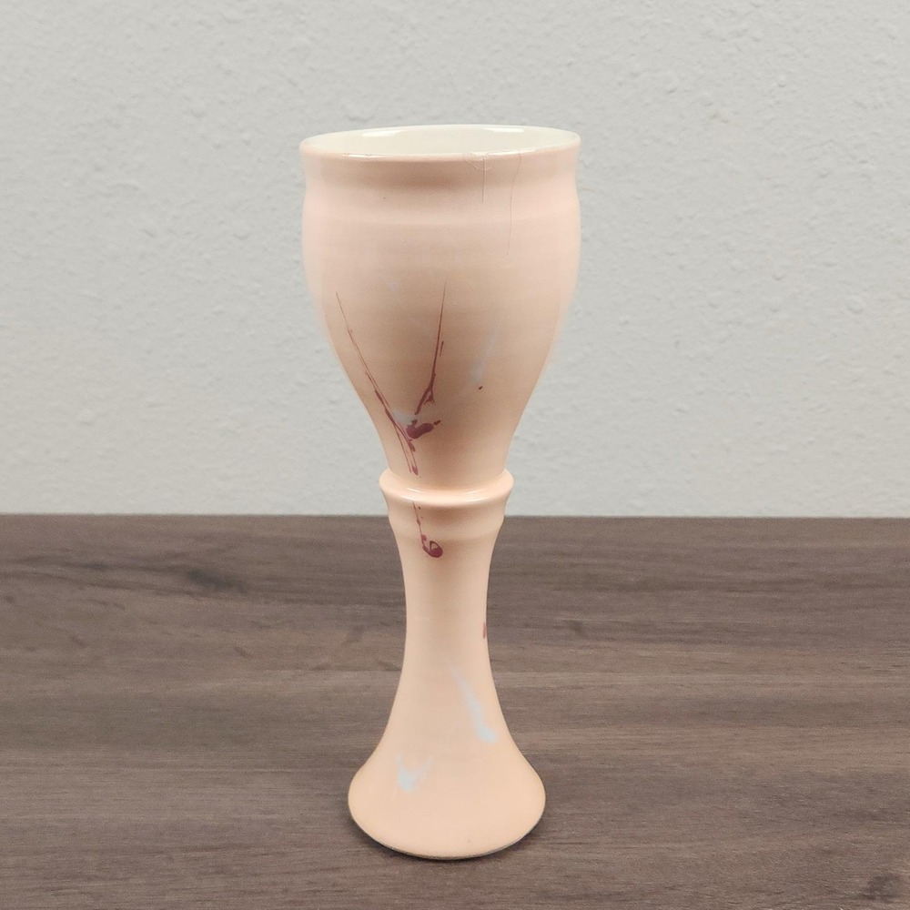 Vintage Studio Pottery Goblet‎ Signed Shane Schimmel '88 Pink Abstract Drip